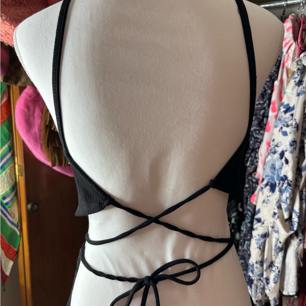 Black Ribbed Wrap Top - Picture 3 of 3